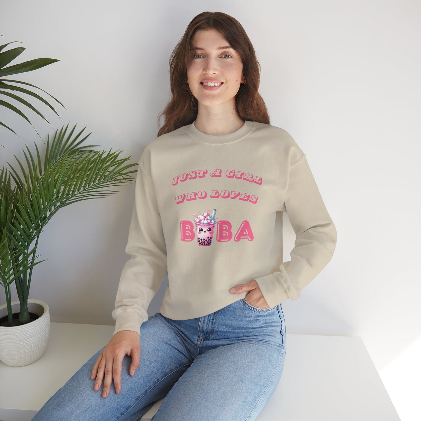 Just a Girl Who Loves Boba - Cozy Crewneck