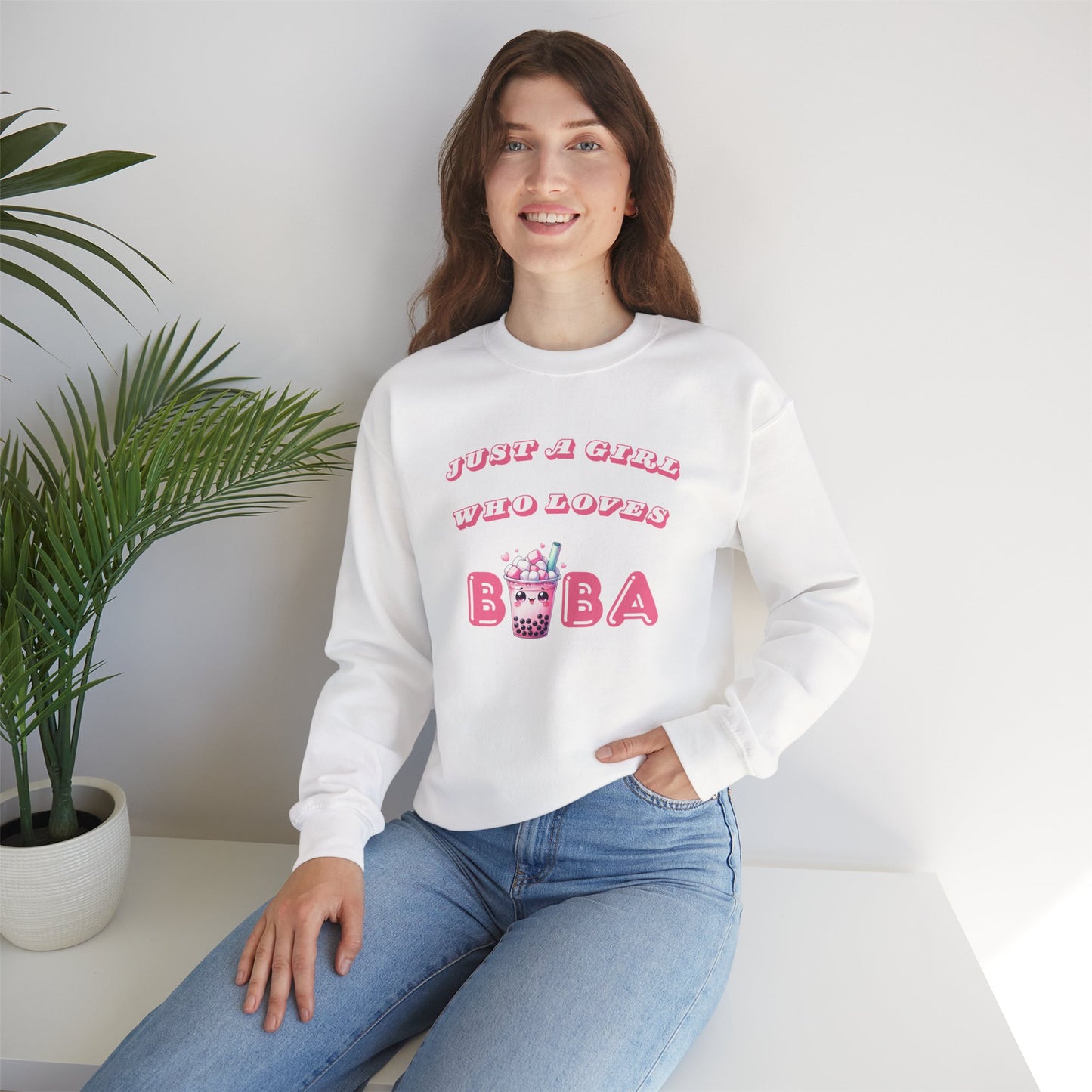 Just a Girl Who Loves Boba - Cozy Crewneck