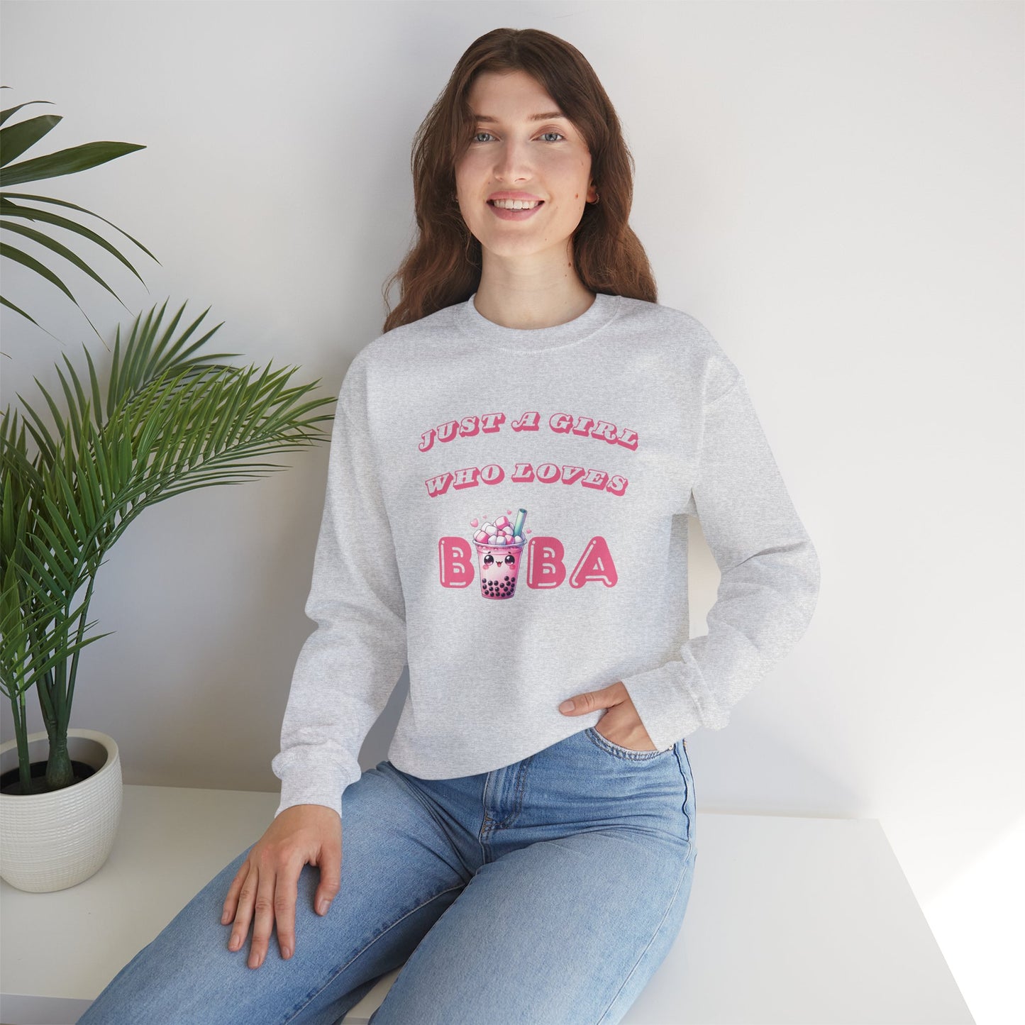 Just a Girl Who Loves Boba - Cozy Crewneck