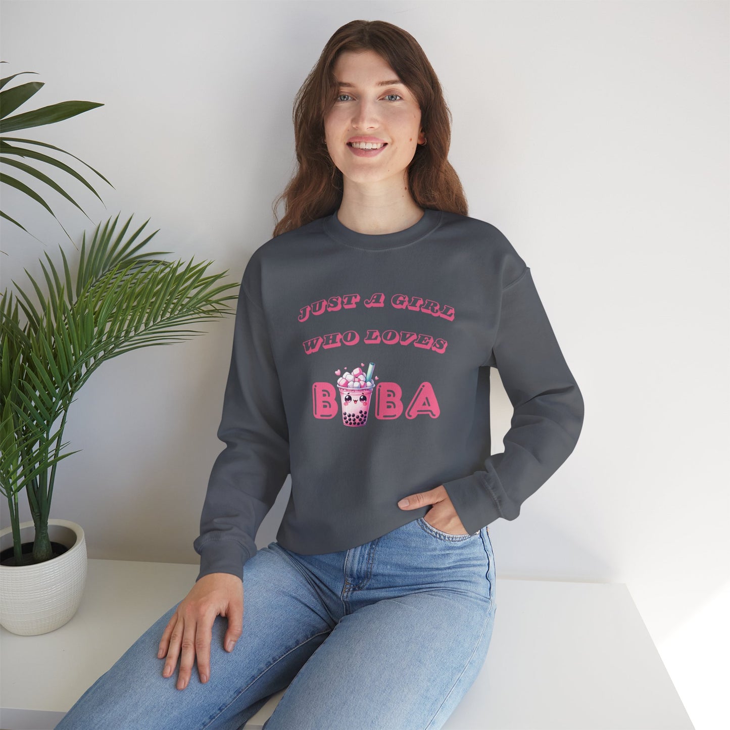 Just a Girl Who Loves Boba - Cozy Crewneck