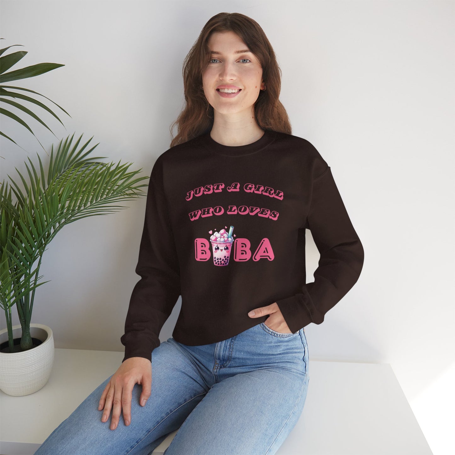 Just a Girl Who Loves Boba - Cozy Crewneck