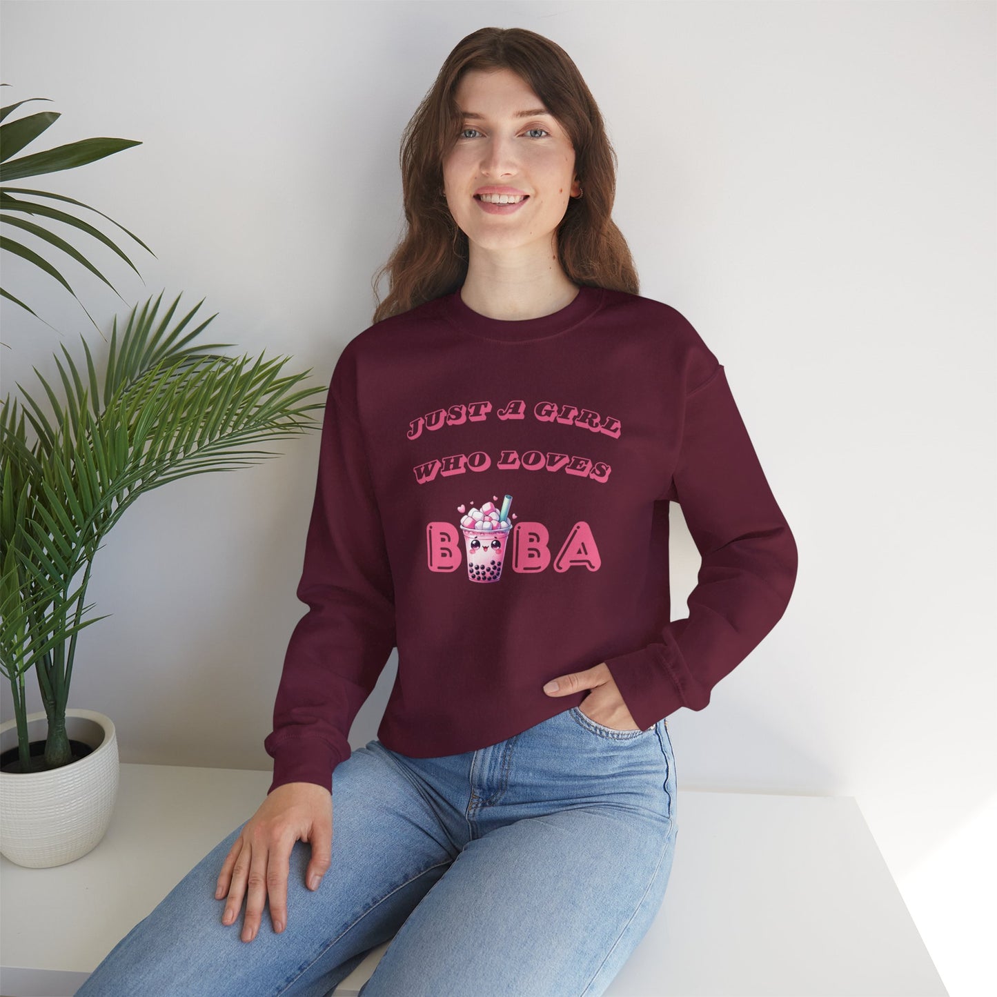 Just a Girl Who Loves Boba - Cozy Crewneck