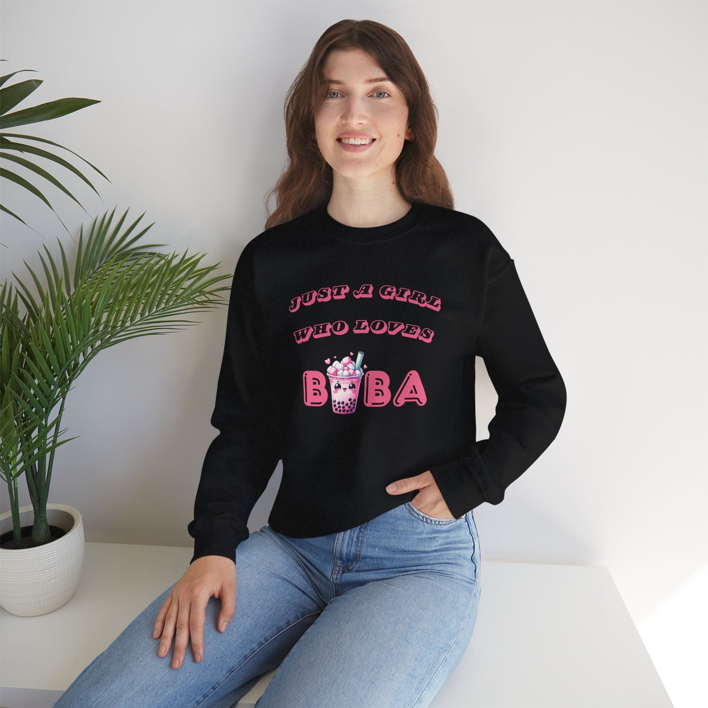Just a Girl Who Loves Boba - Cozy Crewneck