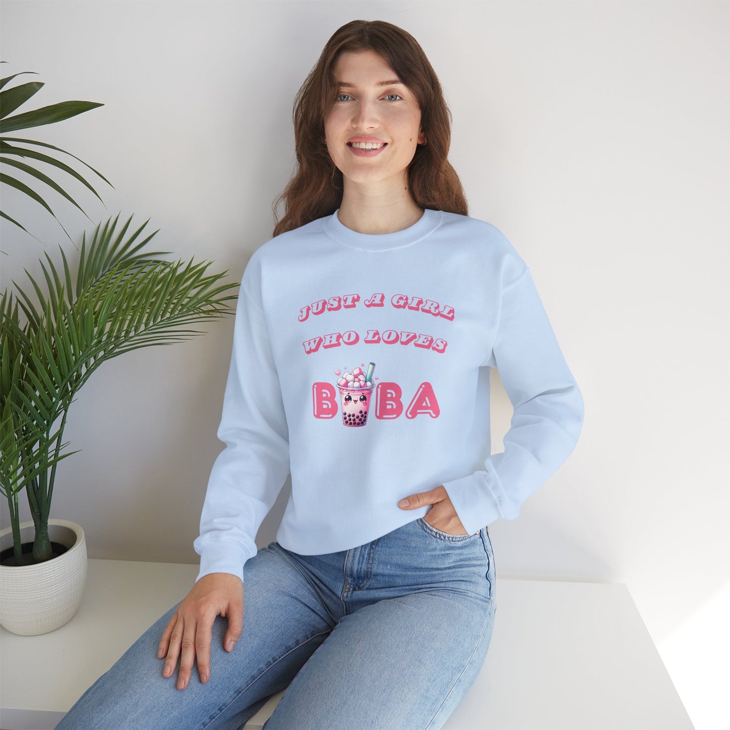 Just a Girl Who Loves Boba - Cozy Crewneck
