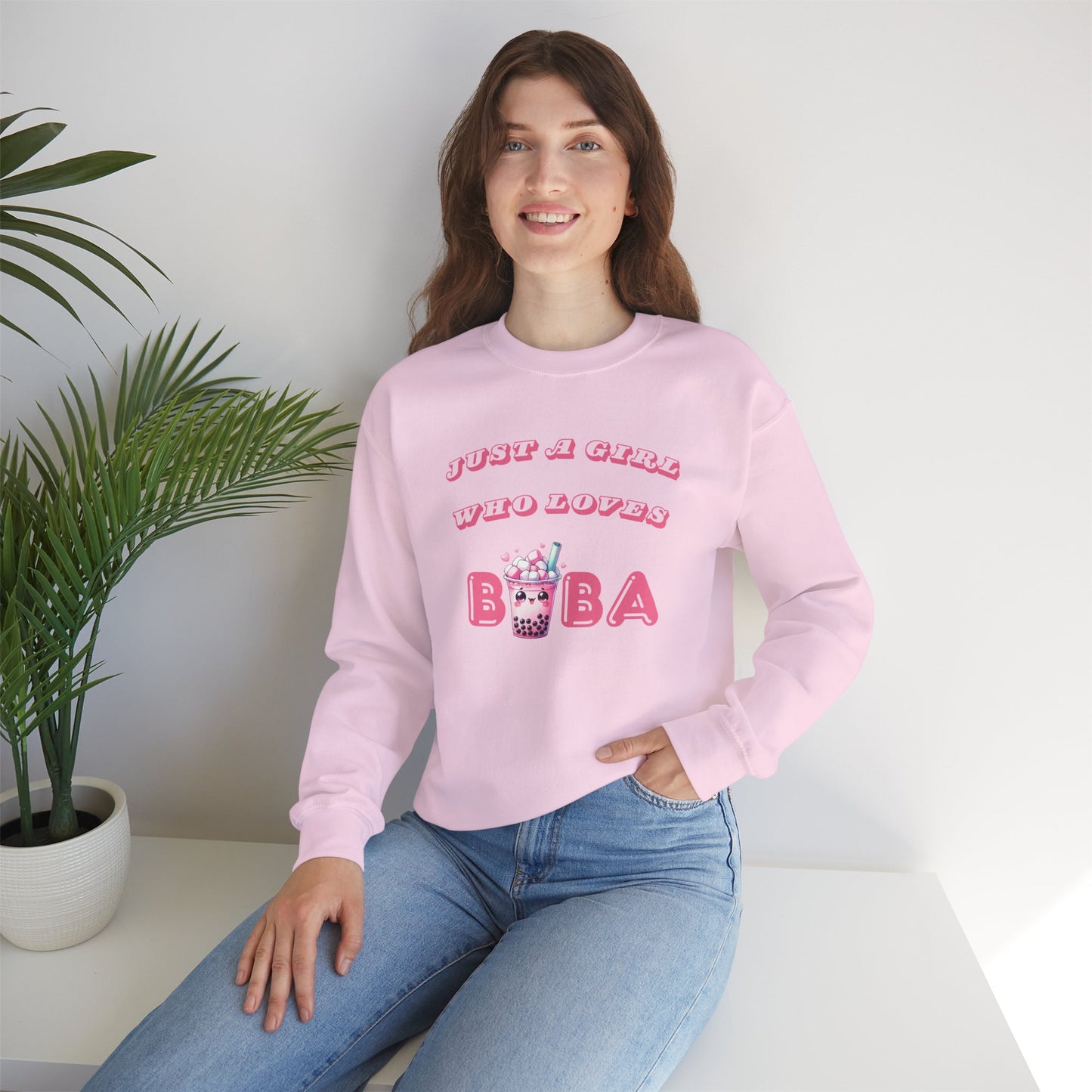 Just a Girl Who Loves Boba - Cozy Crewneck